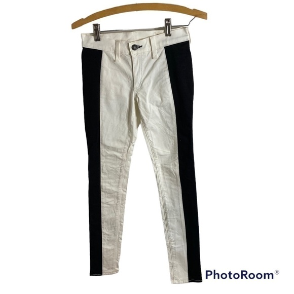 Rag & Bone Black Contrast Skinny Jeans Sz 24 Women’s Denim White - Picture 1 of 8